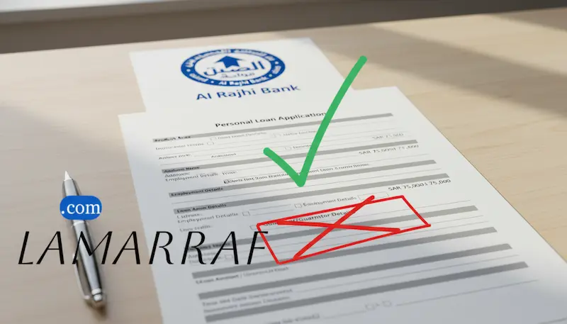 إيضاح أن تمويل مصرف الراجحي متاح بدون كفيل، مع إشارة إلى الشروط الأخرى المطلوبة.