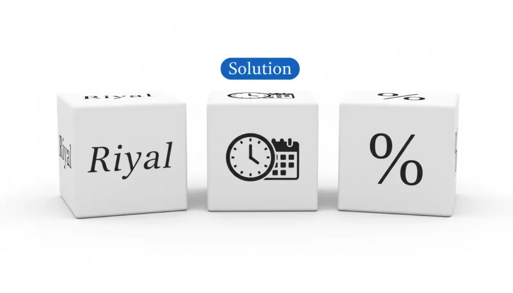 مكعبات تمثل العناصر الأساسية لحساب القسط الشهري: مبلغ القرض، مدة السداد، ومعدل النسبة السنوي (APR).