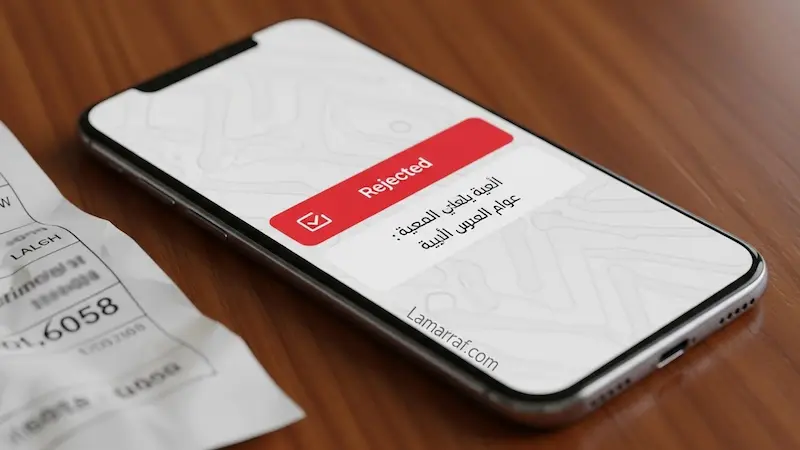 رسالة رفض طلب تمويل بنكي تشير إلى وجود تعثر مالي.