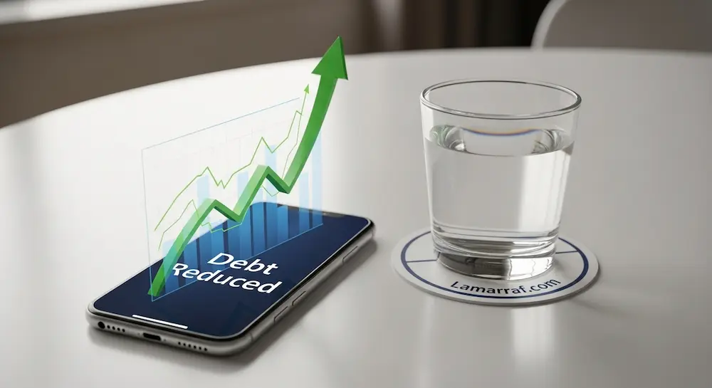  رسم بياني يوضح انخفاض الديون وزيادة الوعي المالي.