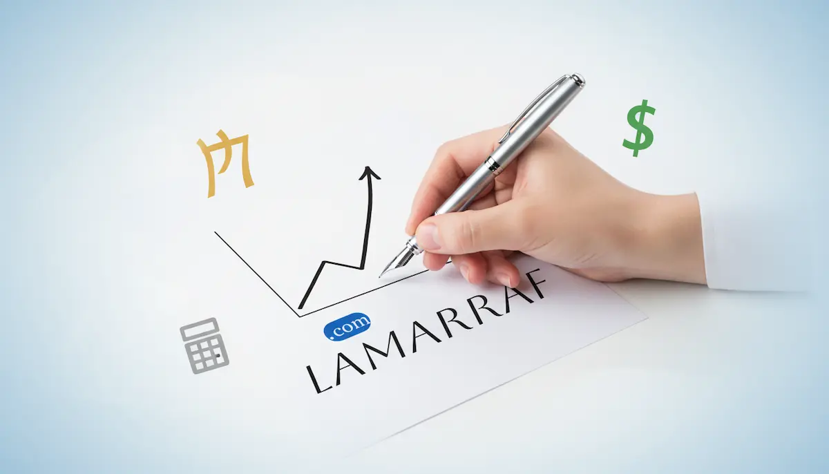 طريقة حساب القسط الشهري للقرض في السعودية، تعرض تخطيطًا ماليًا باستخدام ألوان بيضاء وزرقاء، مع يد تكتب على رسم بياني يوضح التخطيط المالي.