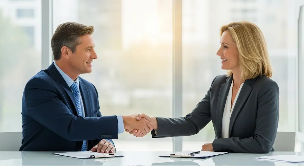 عميل يتفاوض مع موظف البنك لإعادة جدولة القرض الشخصي.