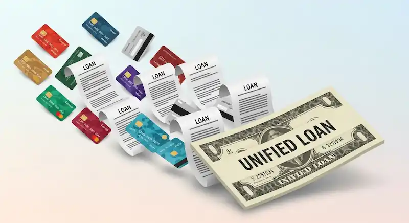 مفهوم توحيد الديون، تجميع عدد من الديون الصغيرة والمتفرقة في قرض واحد كبير ومبسط.