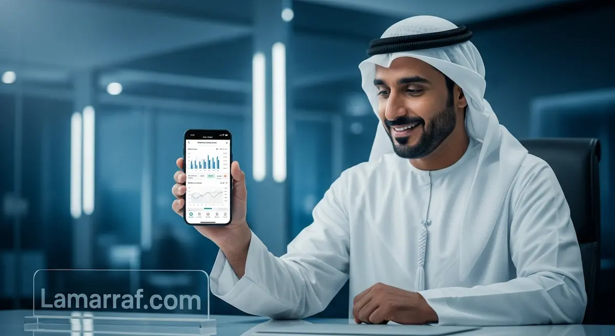 مواطن سعودي يتحقق من تحديث تقرير سمة الائتماني عبر الهاتف بعد سداد المديونية.