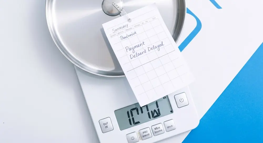 ميزان يعرض انخفاض تقييم سمة بسبب التأخر المتكرر في سداد القروض والبطاقات الائتمانية.