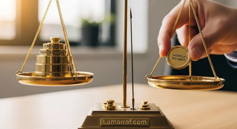 ميزان يوضح مفهوم الموازنة بين الدخل والالتزامات الشهرية.