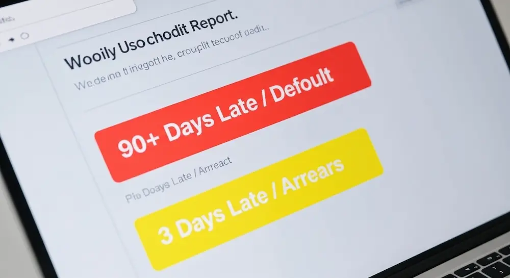 نموذج تسجيلي يوضح كيفية ظهور حالتي التعثر المالي والمتأخرات في التقرير الائتماني لسمة.