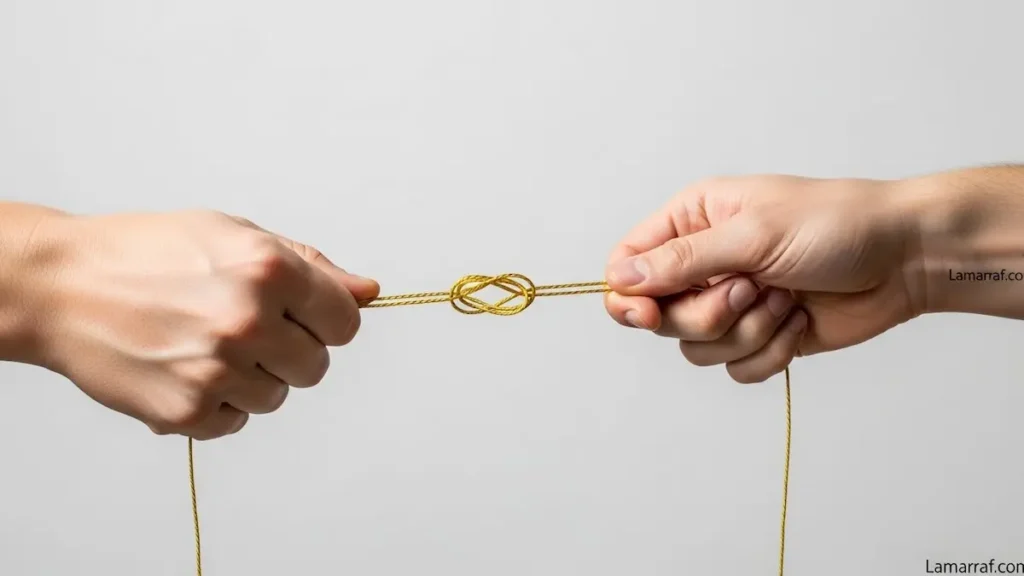 يدان تعملان على فك عقدة، ترمز إلى زيادة التدفقات النقدية وتخفيف عبء الديون كجزء من خطة عملية للتخلص من الديون خلال سنة.